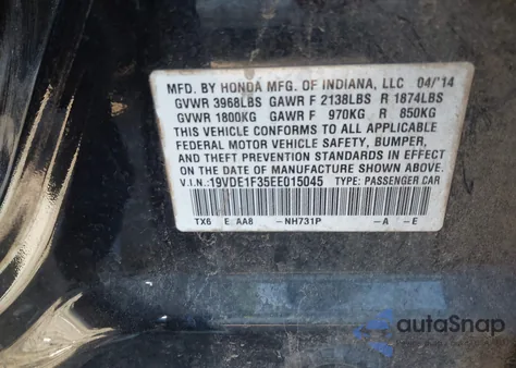 2014 Acura Ilx 2.0L from USA, damaged, VIN 19VDE1F35EE015045